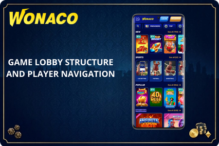 Wonaco pokies and table games lobby screen