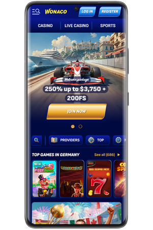 Player opens Wonaco Casino online homepage on mobile browser